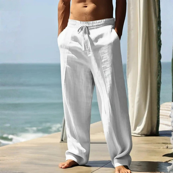 MARIVELOFASHION | PANTALONI RELAXED CON COULISSE | GAMBA DRITTA IN MISTO LINO