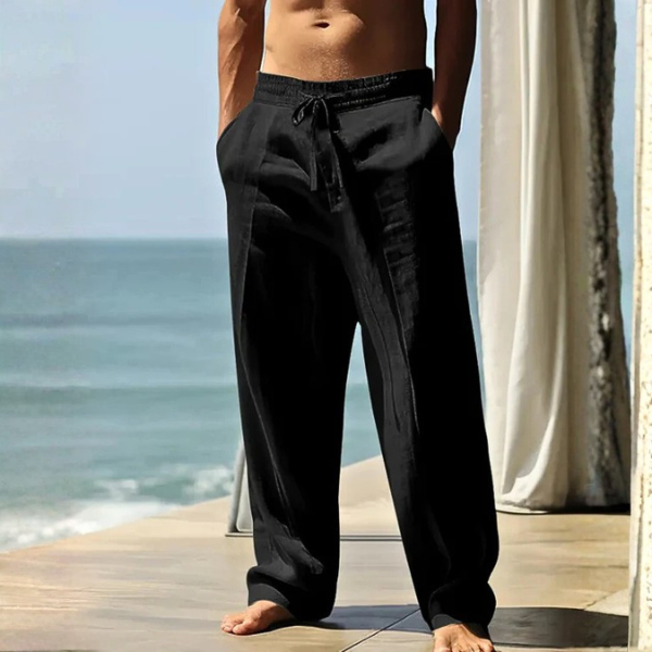 MARIVELOFASHION | PANTALONI RELAXED CON COULISSE | GAMBA DRITTA IN MISTO LINO