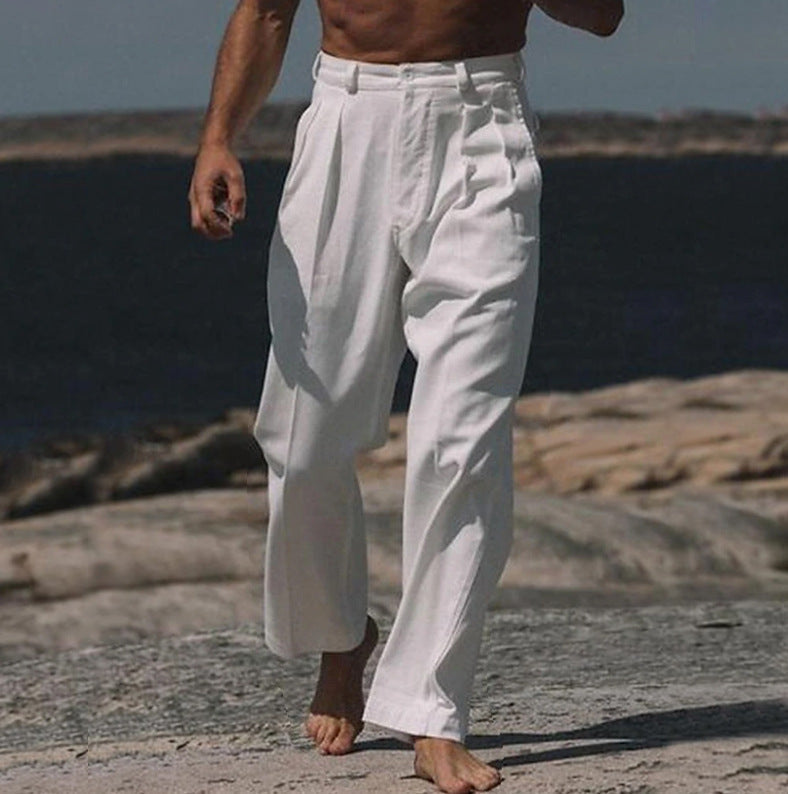 MARIVELOFASHION | THÉO | PANTALONI IN LINO A GAMBA LARGA DA UOMO