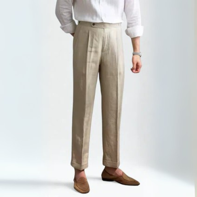 MARIVELOFASHION | PANTALONI CON PINCE IN MISTO LINO | GAMBA DRITTA