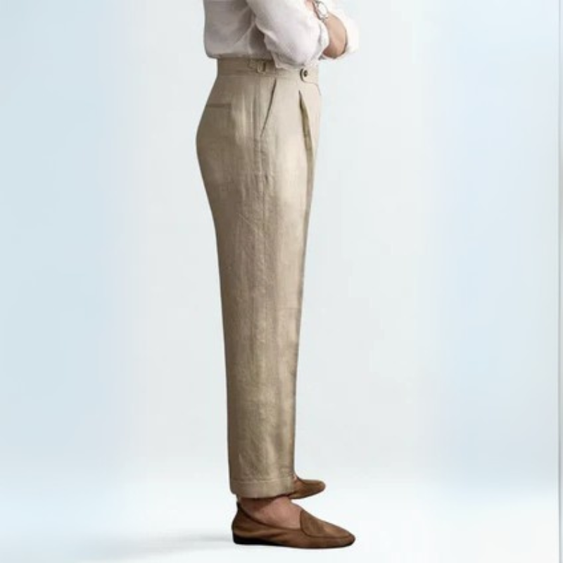 MARIVELOFASHION | PANTALONI CON PINCE IN MISTO LINO | GAMBA DRITTA