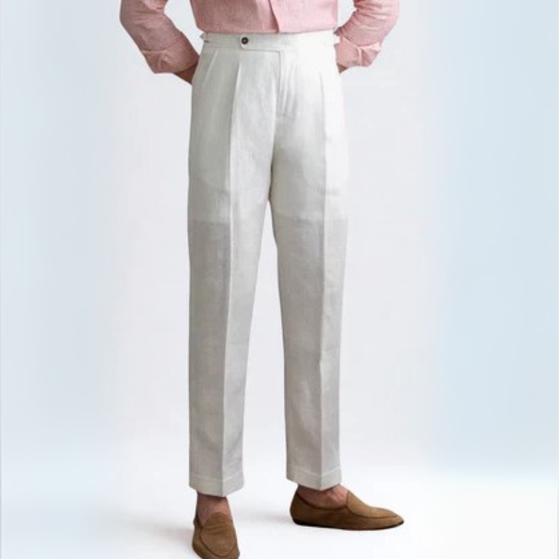 MARIVELOFASHION | PANTALONI CON PINCE IN MISTO LINO | GAMBA DRITTA