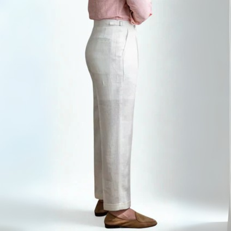 MARIVELOFASHION | PANTALONI CON PINCE IN MISTO LINO | GAMBA DRITTA
