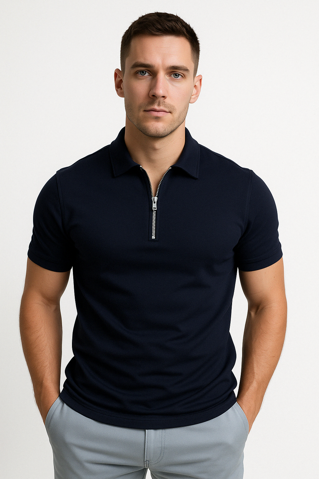 MARIVELOFASHION | GREGORIO | POLO MODERNO CON ZIP A MEZZA LUNGHEZZA DA UOMO