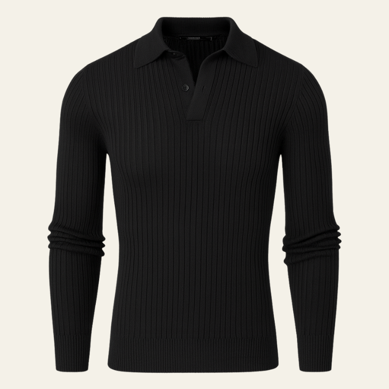 MARIVELOFASHION | POLO IN COTONE A COSTE MANICA LUNGA | NERO