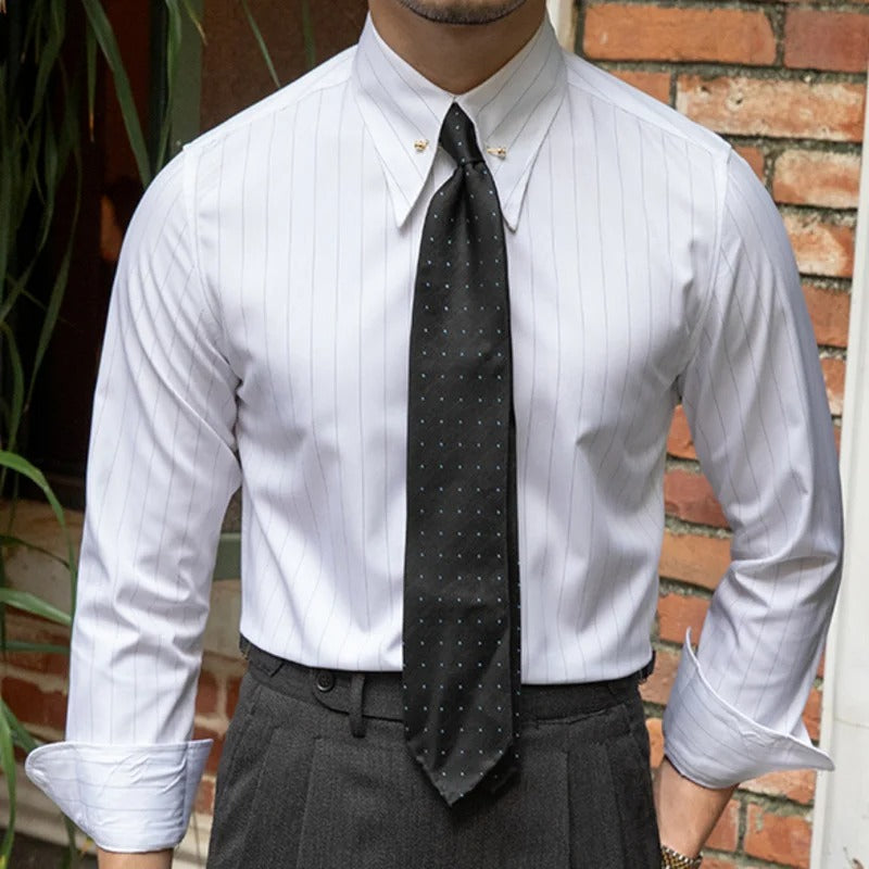 MARIVELOFASHION | CAMICIA ELEGANTE A RIGHE | SLIM FIT MANICA LUNGA